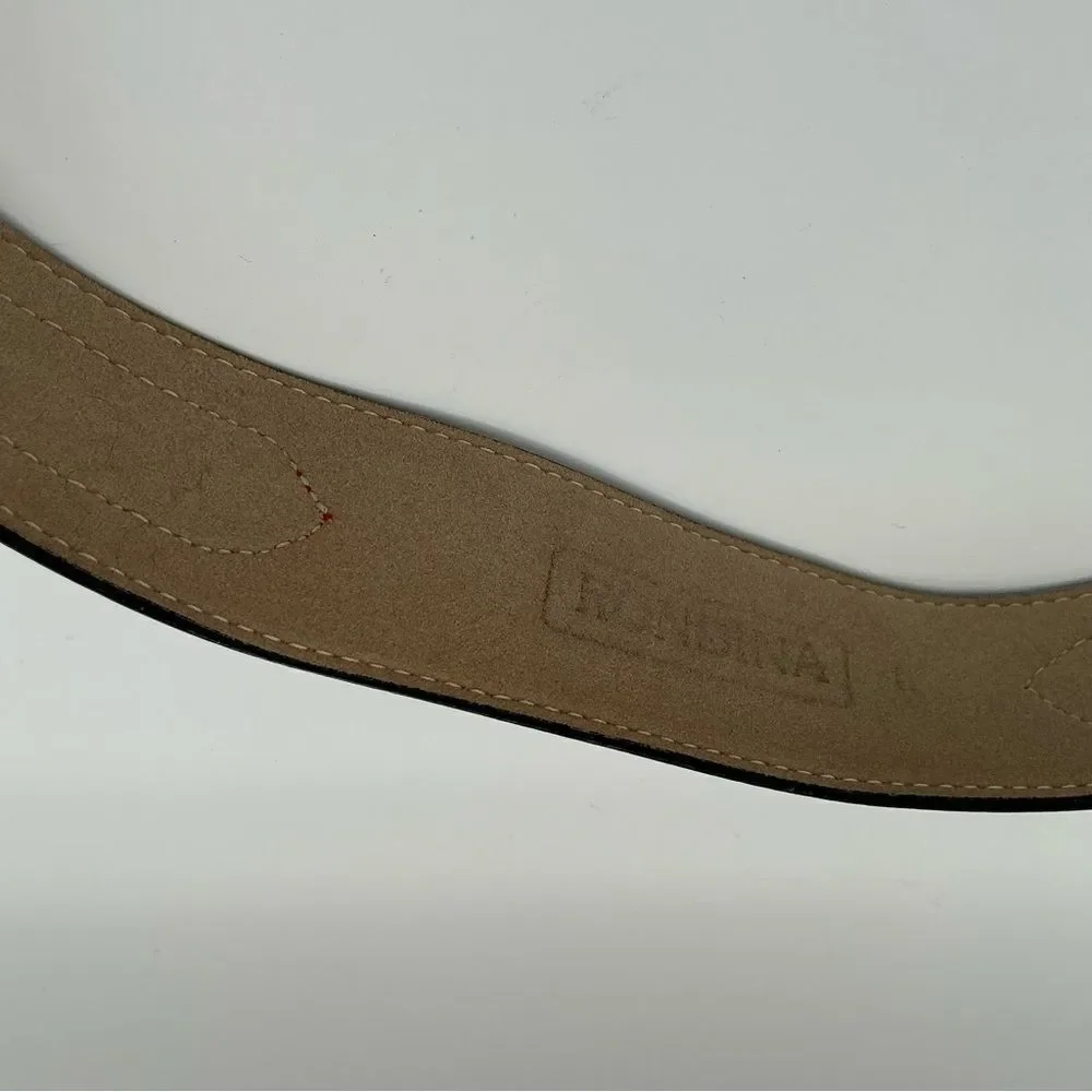 Red Rondina leather belt with feather inlays
